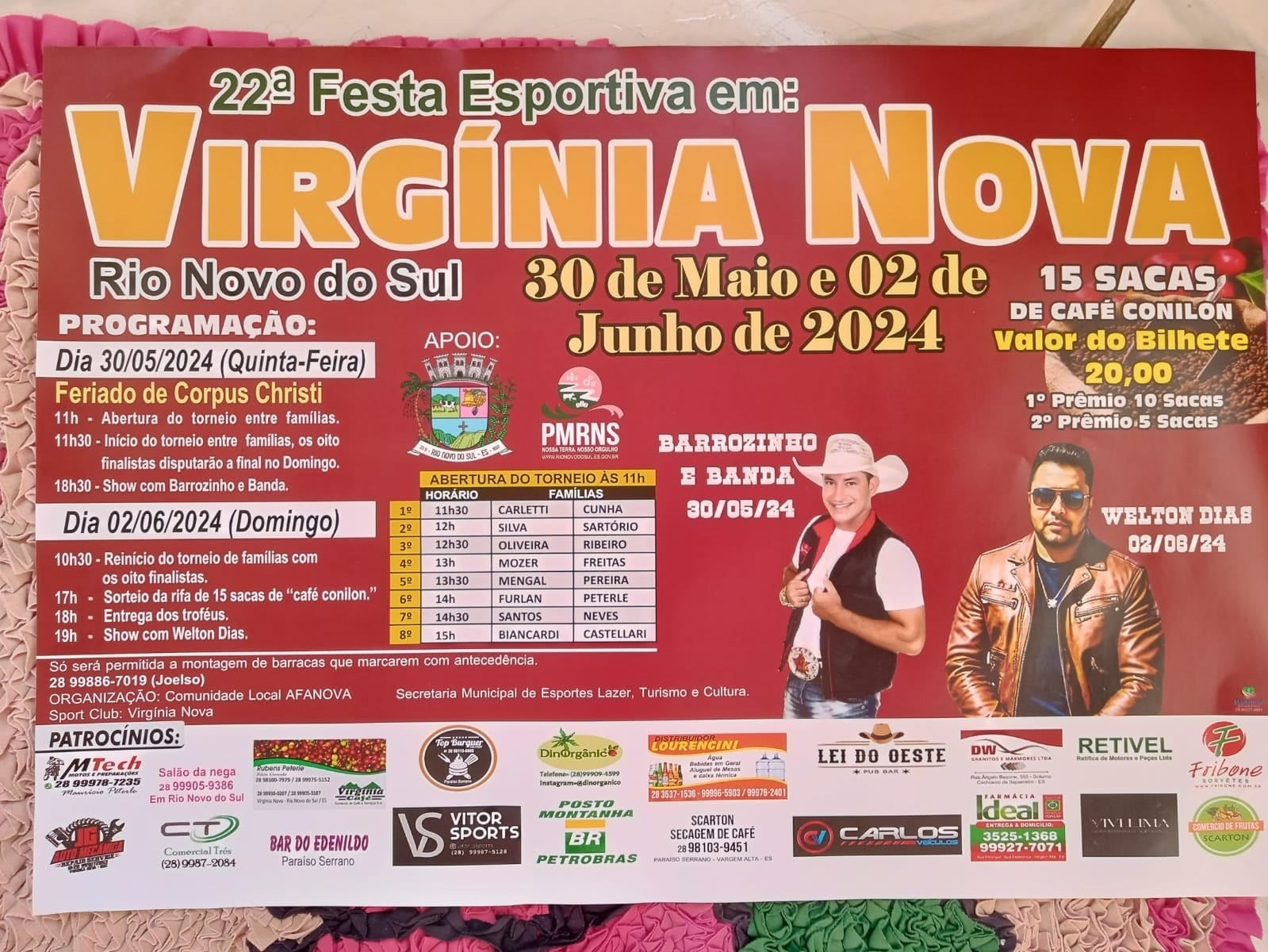 Música, esporte e alegria neste final de semana na 22º Festa Esportiva de Virginia Nova Distrito de  Rio Novo do Sul